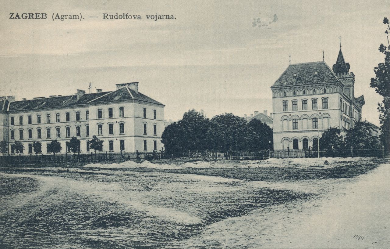 Rudolfova vojarna, Kolodvorska ulica (današnja ulica Republike Austrije), oko 1905. godine A